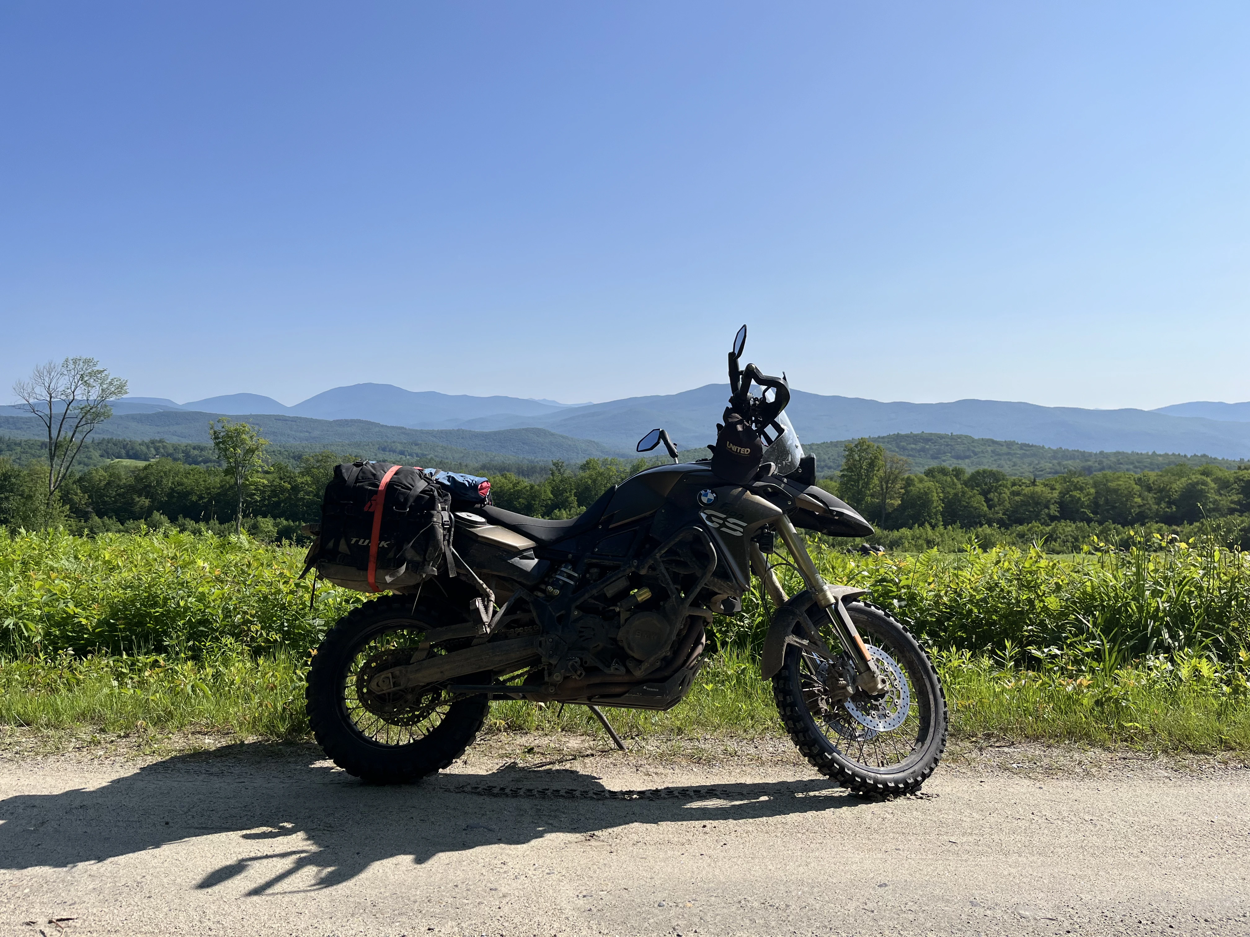 Motorbike in front of mountains